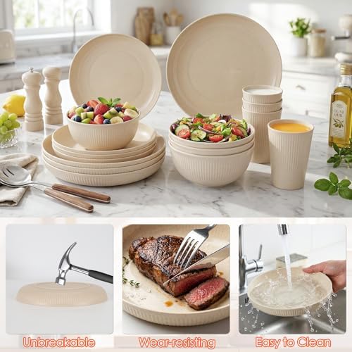 16pcs Plastic Dinnerware Set for 4 People Camping Plates and Bowls Set - Image 4