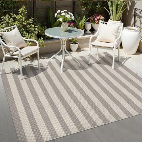 OJIA Outdoor Rug 5'x7' Striped Patio Rug Washable Indoor Outdoor Carpet - Image 6