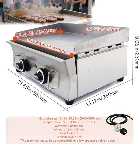 INTSUPERMAI LPG Gas Grill Griddle Countertop Griddle Flat Top Grill Hot Plate Stove Stainless Steel Teppanyaki Gril 2800Pa 21.26×13.39inch Plate Separately Adjustable Temperature Control - Image 2
