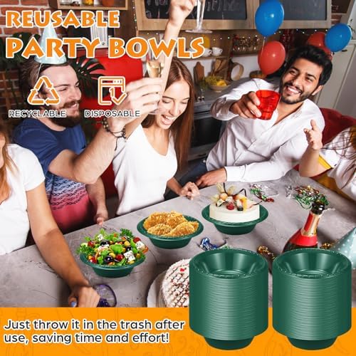 24 Pack 16oz Dark Green Disposable Plastic Bowls Dessert, Ice Cream, Salad, Soup Serving Cups for Party, Picnic, Food Snacks (Dark Green) - Image 4