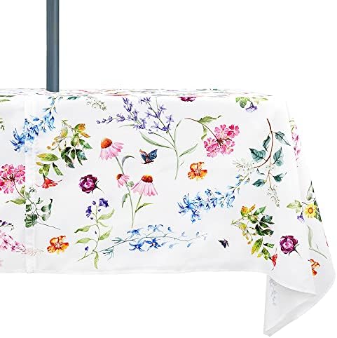 Outdoor Tablecloth with Umbrella Hole and Zipper, Patio Table Covers for Spring/Summer, Machine Washable Outdoor Party/Picnic Rectangle Table Cloth 60 x 120 in by Rodvnyh