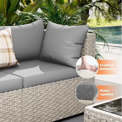 Outdoor Patio Furniture Set with Fire Pit 8 Pcs Wicker Sectional Sofa Grey - Image 4
