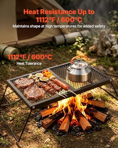 VEVOR Heavy Duty Folding Campfire Grill, 24" Portable Camping Grill Grate, Sturdy Steel Mesh, Compact Equipment Over Fire Pit, with Legs and Handle, Grilling Rack for Outdoor Open Flame Cooking, Black - Image 5