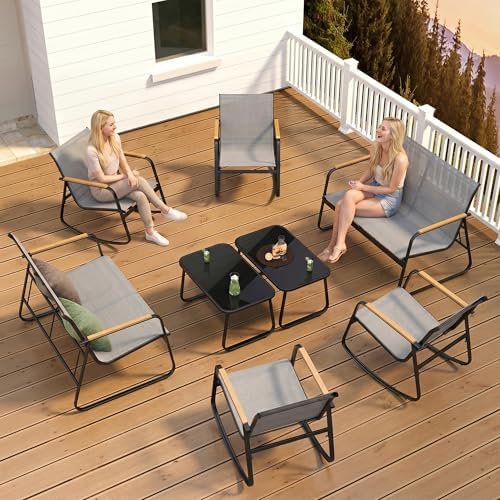Ahomly 8-Piece Textilene Outdoor Patio Furniture Set, Gray - Image 6