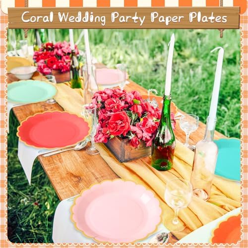 48 Pcs Colorful Coral Paper Plates 9 Inch Scalloped - Image 6