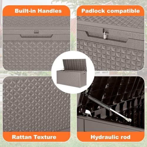 120 Gallon Waterproof Outdoor Resin Deck Box, Lockable Storage Container for Patio Furniture, Garden & Pool Tools (120 Gallon, Grey) - Image 4
