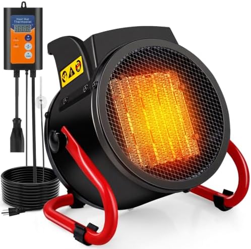 Greenhouse Heater with Thermostat, Auto Power Control with Digital Temperature Display, Fast Heating, Overheat Protection, Electric Heater for Grow Tent, Greenhouse, Flower Room, Patio by SmterCon
