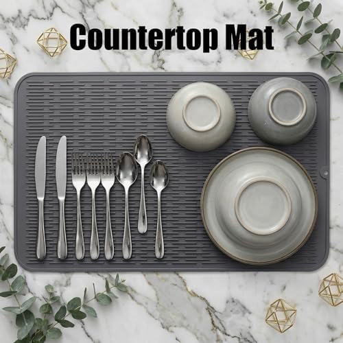 MicoYang Silicone Dish Drying Mat for Multiple Usage,Easy clean,Eco-friendly,Heat-resistant Silicone Mat for Kitchen Counter or Sink,Refrigerator or Drawer Liner Grey 3XL 28 inches x 18 inches - Image 3