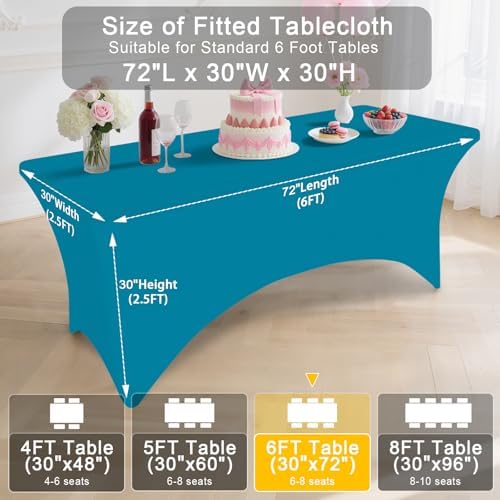 Smiry 5 Pack Spandex Table Cloth 6FT, Elastic Fitted Teal Tablecloth - Image 7