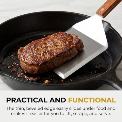 Extra Wide Spatula with Beveled Edges, Oversized Stainless-Steel Spatula with Wood Handle for Skillets, Griddles & Pancake Flipper for Burgers, Omelet, and Versatile for Culinary Task, 6 x 5-inches - Image 4
