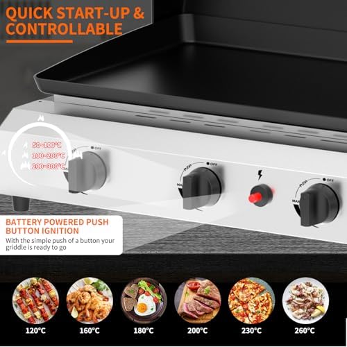 SKOK 4 Burner Gas Griddle with Hood- 30 Inch Outdoor Propane Griddle-60000 BTU Propane Fuelled, Portable Flat Top Gas Grill Camping Griddle with Lid for Kitchen, Outdoor BBQ, Camping - Image 5