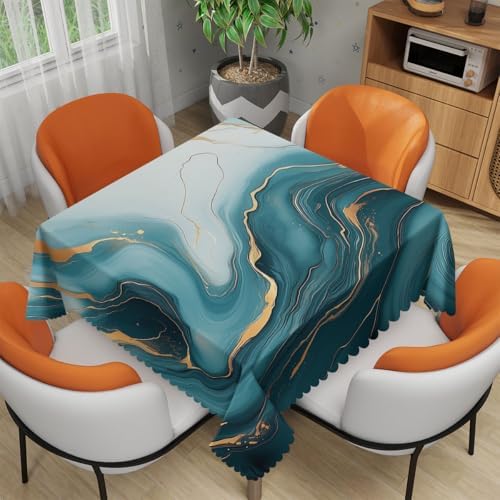 Abstract Marble Tablecloth 54x54 Inch Square Luxury Gold Blue Natural Art Table Cloth Decorations Table Cover for Party Picnic Kitchen Dinner Decor Outdoor by Unknown