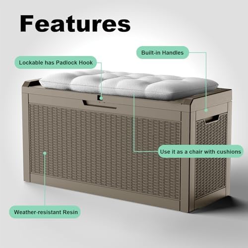 PatioZen 60 Gallon Resin Deck Box, Lockable Outdoor Storage Box for Patio Cushions Storage Furniture,Garden Tools, Pool Supplies, Weatherproof and UV Resistant (Grey) - Image 4