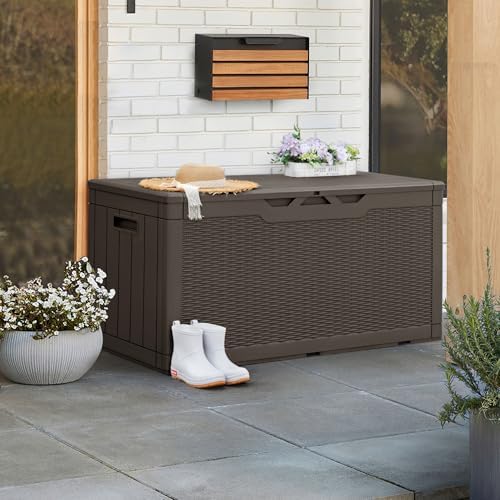 Greesum 100 Gallon Resin Patio Storage Box for Garden Tools, Dark Brown - Image 5