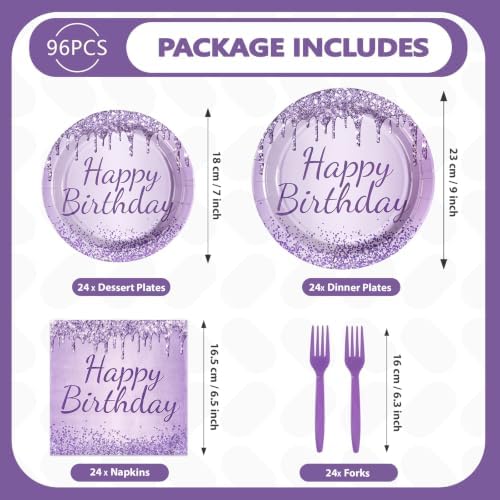 96 Pcs Glitter Purple Theme Birthday Party Decorations Serves 24 - Image 5