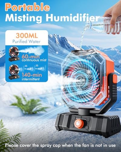 Portable Misting Fan with 20000mAh USB Rechargeable Battery, 250mL Water Tank & LED Lantern – Cooling Fan with Mister for Camping, Home, Tent, Beach, Picnic, Barbecue, Outdoor & Indoor Use - Image 3