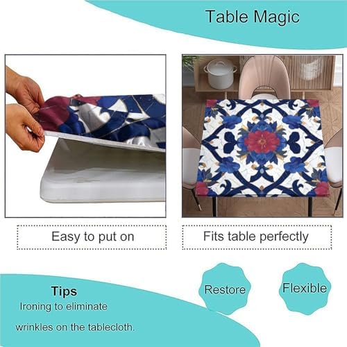 Card Table Tablecloths, Moroccan Trellis Pattern Printed on Polyester Elastic Outdoor Table Cover, Perfect for Breakfasts Tea Gatherings, Fit for 28" x 28" Square Tables - Image 3