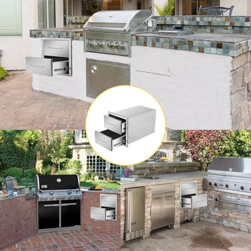 Outdoor Kitchen Drawers 14" W x 15" H x 23" D Flush Mount Double BBQ Drawers with Chrome Handle Stainless Steel Drawer for Outdoor Kitchen Island, Patio Grill Station - Image 6