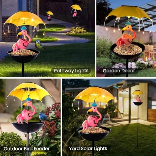 Solar Bird Feeders for Outdoors, Flamingo Garden Decor with LED Light - Image 3