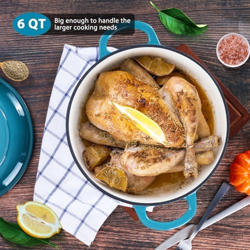 E-far 6 Quart Dutch Oven, Enameled Cast Iron Dutch Oven Pot with Lid, Nonstick Round Cookware for Braising/Stews/Roasting/Bread Baking/Cooking, Heavy Duty, Induction & Oven Safe - Teal Mist - Image 6