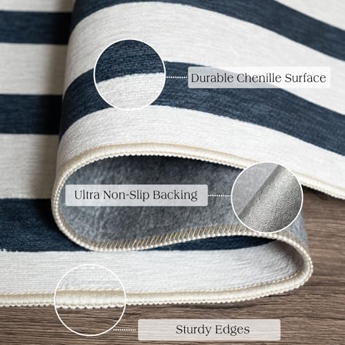 Blue and White Striped Outdoor Rug - 2x3 Non-Slip Front Door Mat - Image 3