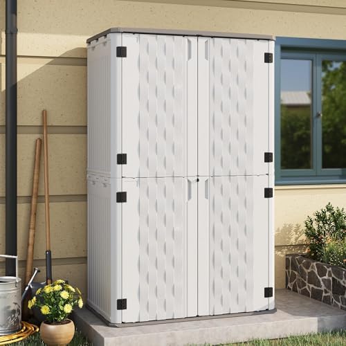 UDPATIO 67 Cu.Ft Vertical Outdoor Storage Shed, HDPE Resin Sheds,White by UDPATIO