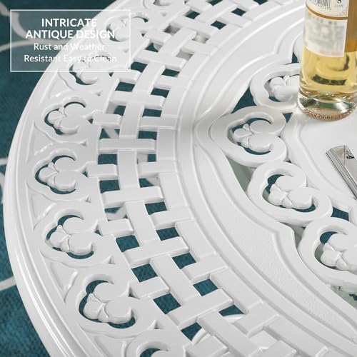 VIVIJASON 5-Piece Outdoor Patio Dining Set, All-Weather Cast Aluminum Conversation Set, Patio White Furniture Set, Include 2 Swivel Dining Chairs, 2 Stationary Chairs, 1 Round Table w/Umbrella Hole - Image 3