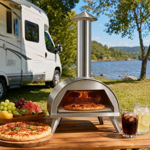 12" Wood Pellet Pizza Oven – Portable Stainless Steel Outdoor Pizza Maker with Built-In Thermometer, Foldable Legs, Carry Handle & Cordierite Pizza Stone for Backyard, Patio & Camping - Image 6