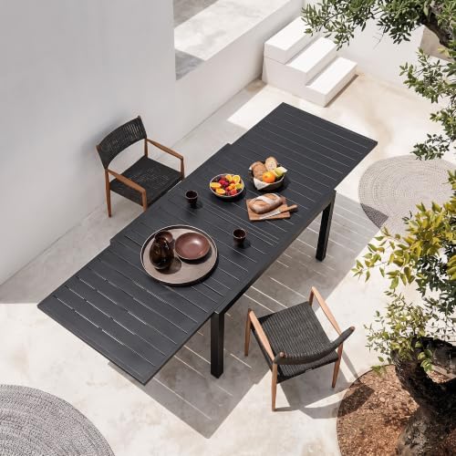 NUU GARDEN Outdoor Rectangular Aluminum Extendable Dining Table, Black - Image 6