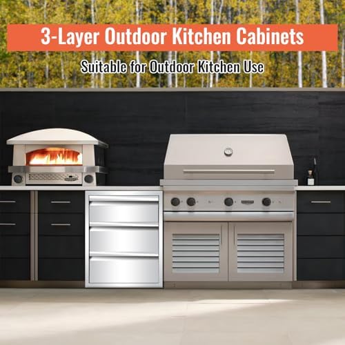 Outdoor Kitchen Drawers Stainless Steel Triple BBQ Drawers Built-in Drawer 14"" W x 21"" H x 23"" D for Outdoor Kitchen Island Patio Grill Station (14" W x 21" H x 23" D) - Image 2