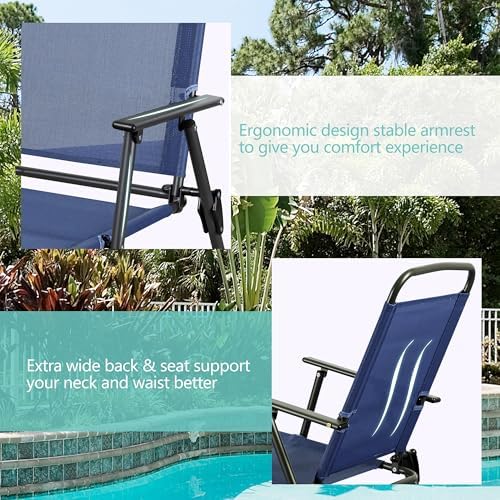 Vongrasig 6 Pieces Folding Patio Dining Set, All Weather Small Metal Outdoor Table and Chair Set, Garden Patio Furniture Set w/Umbrella, Glass Table & 4 Folding Chairs for Lawn, Backyard, Blue - Image 3