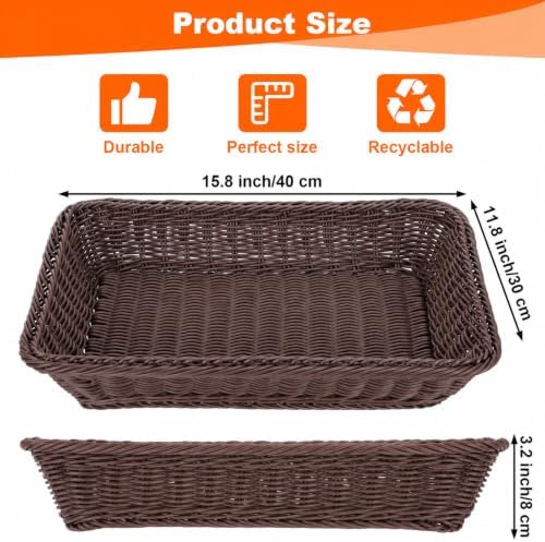 5 Pack 15.8" Large Wicker Bread Baskets, Coffee Brown Woven Serving Basket - Image 2