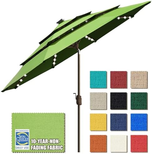 EliteShade USA 10-Year-Non-Fading 9ft 3-Tier Market Patio Umbrella, Commercial Table Umbrella with 80 Solar LED Lights, Crank Open, Windproof & UPF 50+ UV Protection for Garden, Deck, Pool, Backyard, Macaw Green by EliteShade