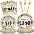 96Pcs 40th Birthday Party Paper Plates and Napkins for Back in 1986 Themed Party Supplies Vintage 40 Year Old Dessert Plates 40th Tableware for Men Women Birthday Gatherings Decorations by Oitnlaughter