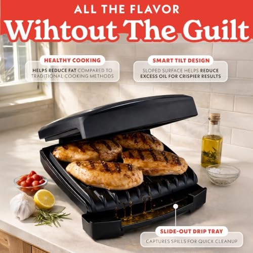 Gourmia Indoor Grill & Panini Maker – 4 Serving Contact or Open Grill, Nonstick Ceramic, Preheat Indicator Light, Slope Design with Removable Dishwasher Safe Drip Tray - Image 4