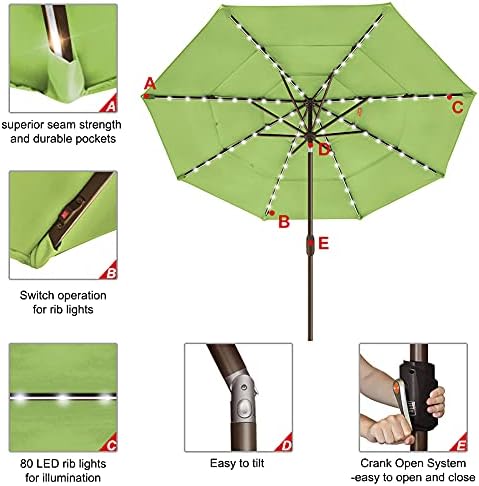 EliteShade USA 10-Year-Non-Fading 9ft 3-Tier Market Patio Umbrella, Commercial Table Umbrella with 80 Solar LED Lights, Crank Open, Windproof & UPF 50+ UV Protection for Garden, Deck, Pool, Backyard, Macaw Green - Image 5