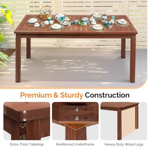 VINGLI 3-Piece Outdoor Dining Set, 69" Rectangular Wood Patio Table with 2 Benches, All-Weather Brown Fir Patio Furniture Set for Garden, Backyard, Lawn, Deck - Image 4