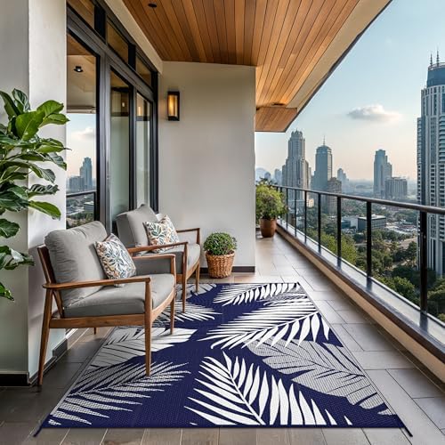 GENIMO Outdoor Rug, Waterproof Plastic Rugs for Patio, 5'x8' Blue White - Image 4