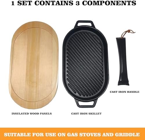JIN BETTER GRILL PARTS New Skillet with Insulated Wooden Cushion and Removable Handle Compatible with Gas Cooktops and Grills - Image 4