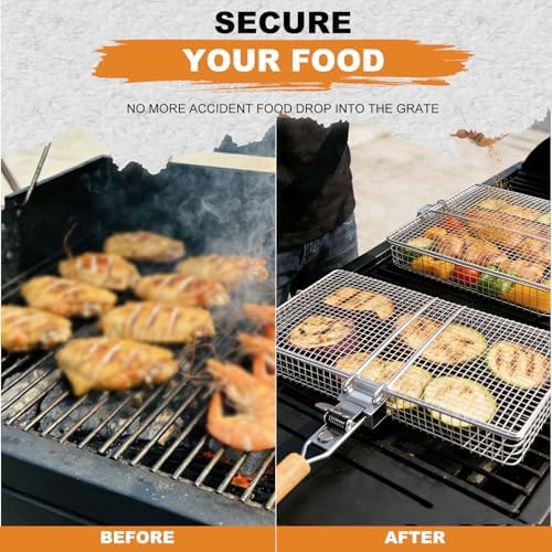 WILLBBQ Stainless Steel Grill Basket with Removable Divider, Gift Set - Image 3