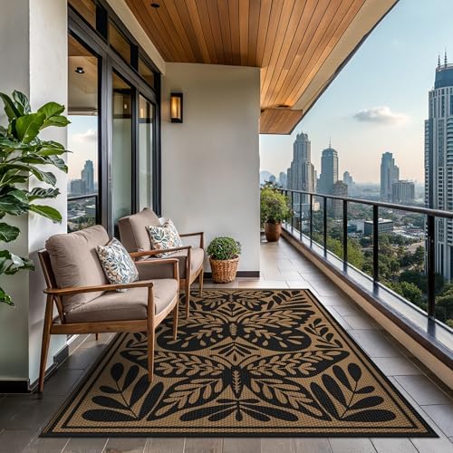 GENIMO Outdoor Rug, 6'x9' Waterproof Plastic Rugs for Patio, Black - Image 4