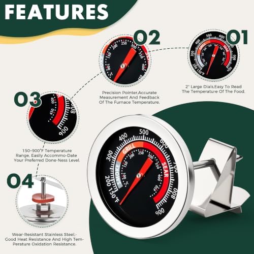 Thermometer Replacement for Big Green Egg, BGE Temperature Gauge for Big Green Egg,Grill Dome, Char-Griller Kamado, Stainless Steel 150-900°F with No-Fog Glass Lens (2" for BGE) - Image 4