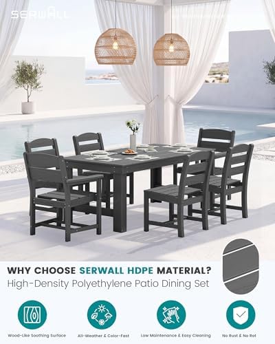 SERWALL HDPE Outdoor Dining Table and Chairs Set for 6 - Image 3