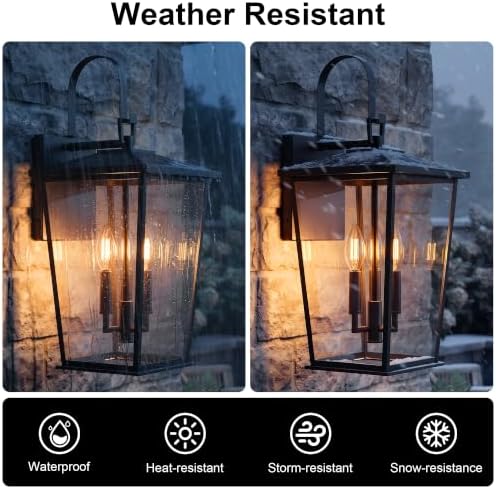 Kalium Modern Outdoor Wall Sconce Fixture 20 1/2", Matte Black, 3-Light Exterior Wall Mount Lighting with Clear Glass Panels for House Porch Patio Outside Deck Garage Yard Front Door Garden Home - Image 5