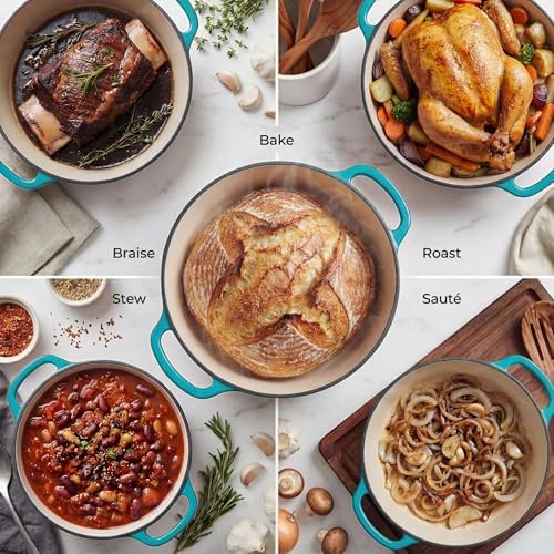 Zulay Kitchen 6.4QT Enameled Cast Iron Dutch Oven Pot with Lid, Heavy-Duty Soup Pot for Stews, Braising, Roasting & Sourdough Bread Baking, Oven Safe up to 500°F - Light Blue - Image 3