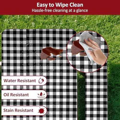 6ft 72" Picnic Table and Bench Cover, 3 Pack, Black-White Checkered - Image 5