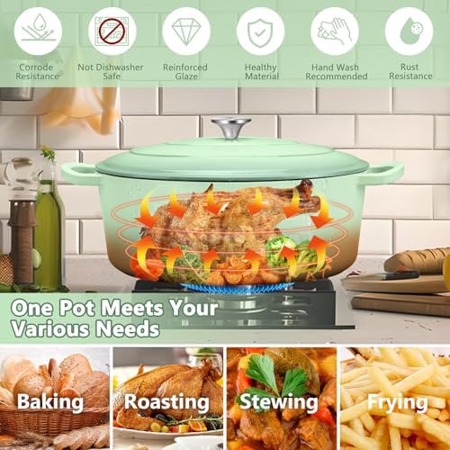 TeamFar 7QT Oval Dutch Oven, Enameled Cast Iron Dutch Oven Pot with Lid - Image 5