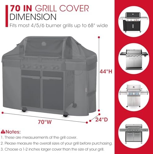 Unicook Waterproof Grill Cover, Heavy Duty All-Season, 70 Inch, Large, Gray - Image 2
