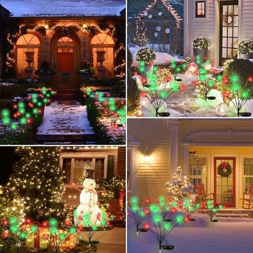 OZS 6Pack Total 48LED Solar Garden Lights Christmas Fairy Outdoor - Solar Firefly Lights Fairy Outdoor, Sway by Wind, Waterproof for Pathway Patio Yard Christmas Decorations(Red&Green) - Image 3