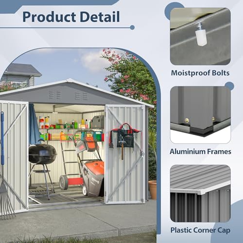 YOPTO 10X8 FT Outdoor Storage Shed,Metal Shed W/Floor Frame,Garden Tool House W/Lockable Hinged Door,Air Vents & Sloped Roof,for Backyard Patio Lawn,Gray - Image 6